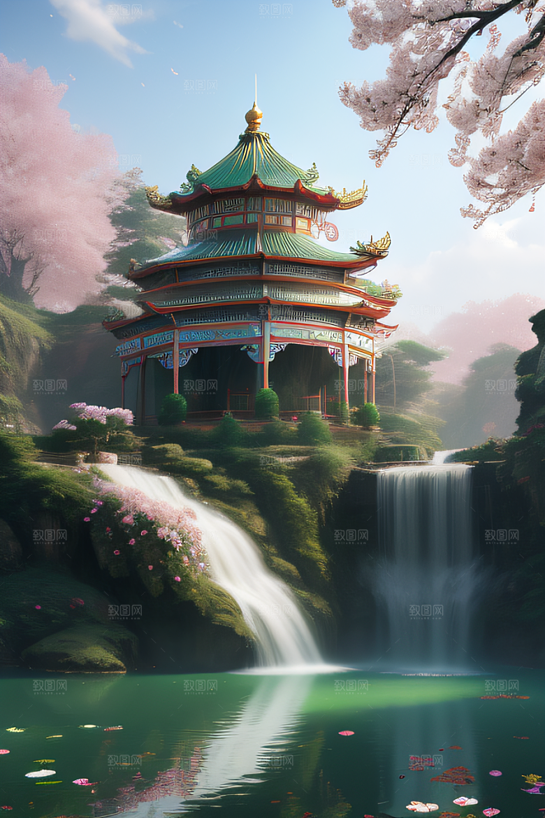 梦幻高清美丽天空中的水晶宫殿