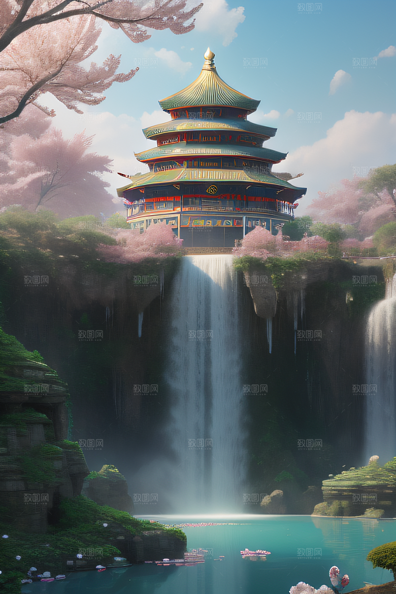 梦幻高清美丽天空中的水晶宫殿