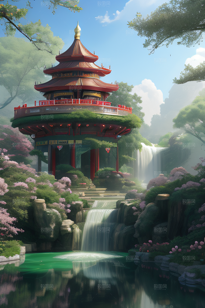 梦幻高清美丽天空中的水晶宫殿