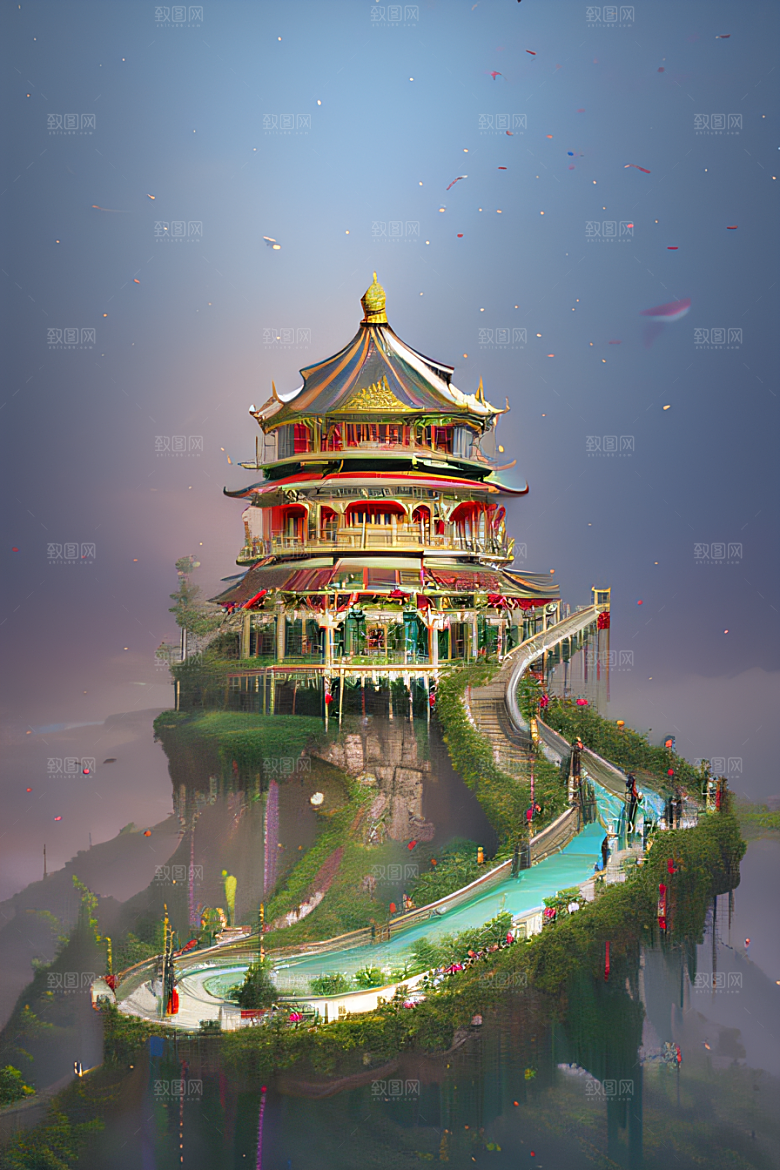 梦幻高清美丽天空中的水晶宫殿