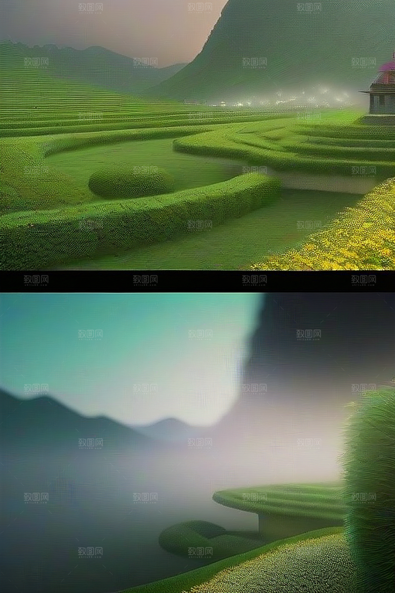 超高清全景绿色仙境的前方视野
