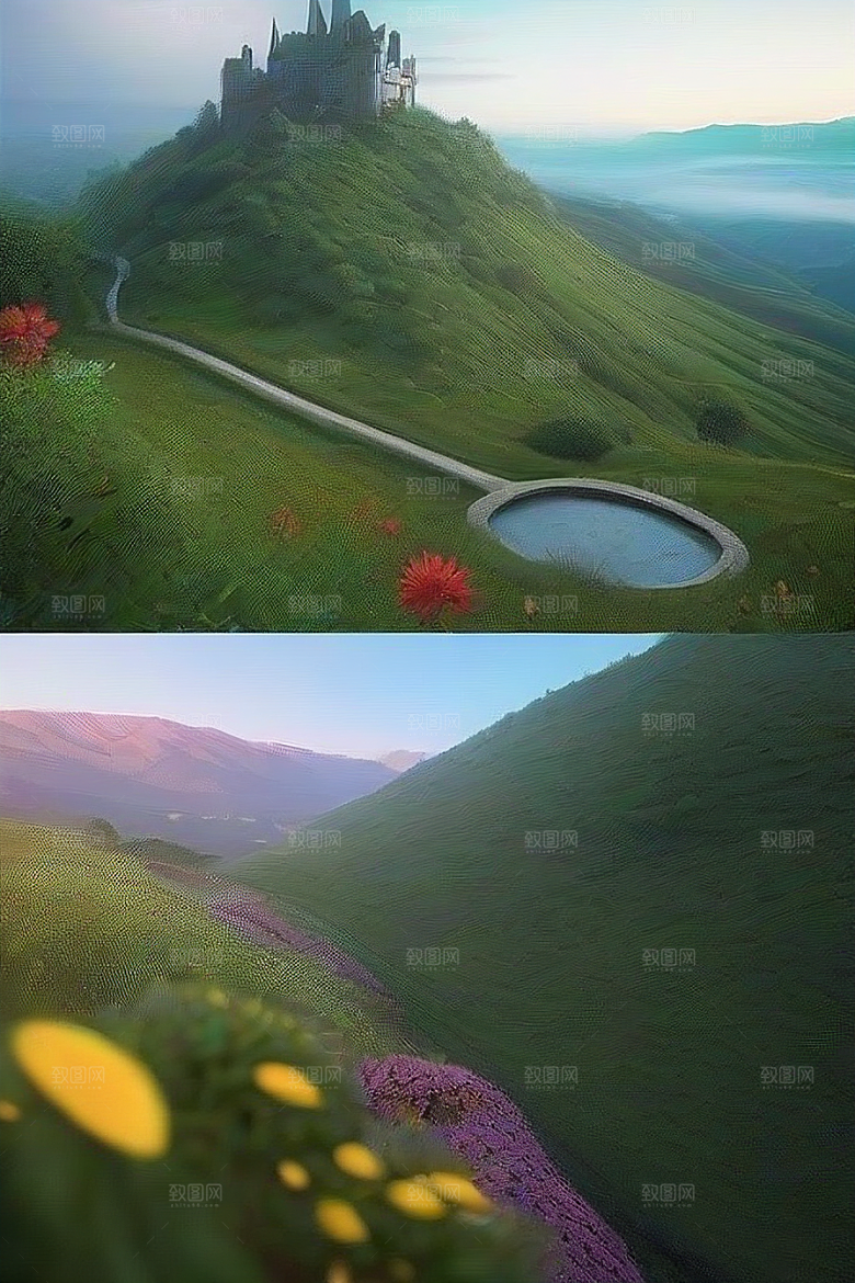 超高清全景绿色仙境的前方视野