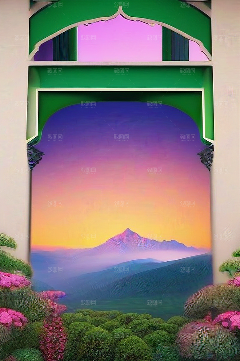 高清全景绿色仙境的前方视野