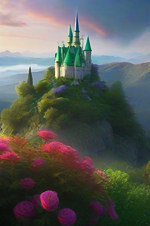 绿色仙境缤纷花海与烟雾