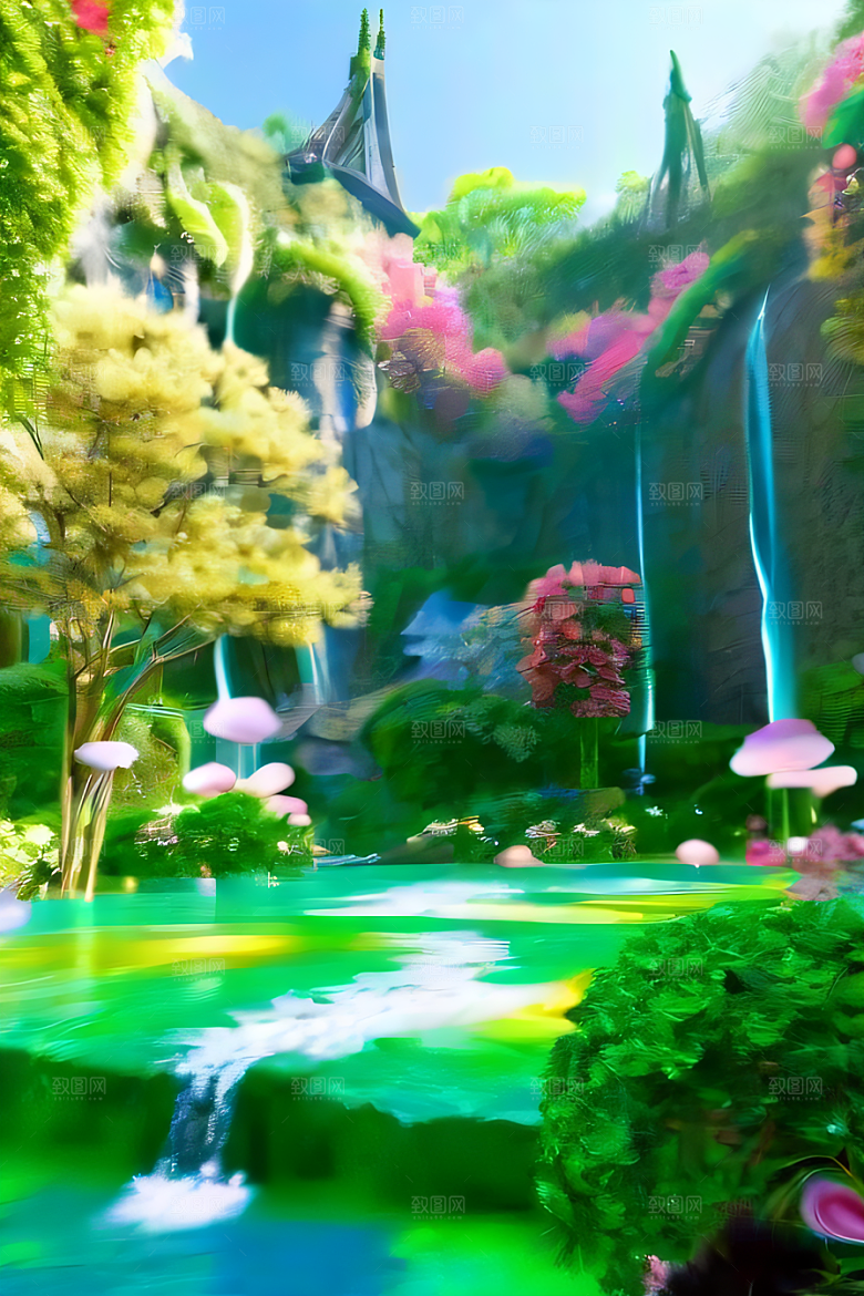 绚丽夺目玉石与翡翠绽放的超写实水晶宫