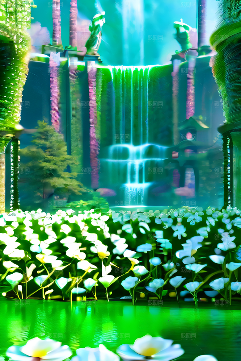 绚丽夺目玉石与翡翠绽放的超写实水晶宫