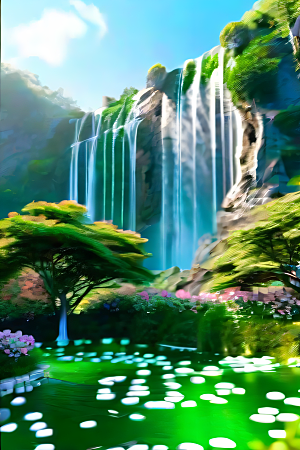 唯美夢幻玉石瀑布效果的绽放玫瑰水晶宫