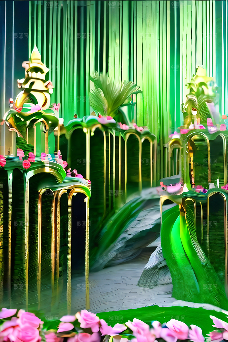 玉石与黄金交相辉映绽放玫瑰的水晶宫殿