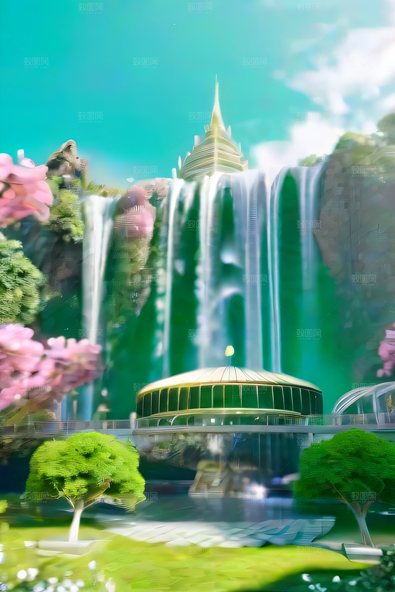 梦幻高清美丽天空中的水晶宫殿