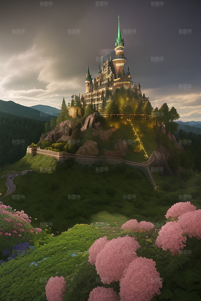 高清全景绿色仙境的前方视野