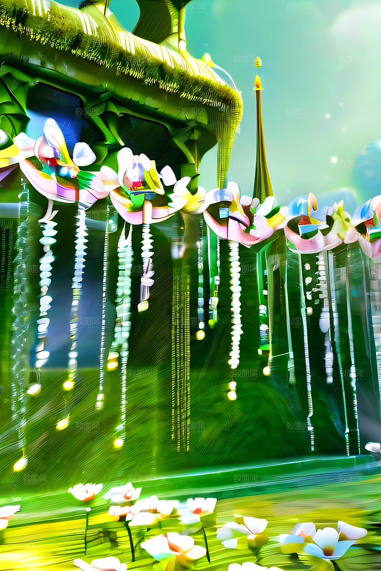 梦幻高清美丽天空中的水晶宫殿