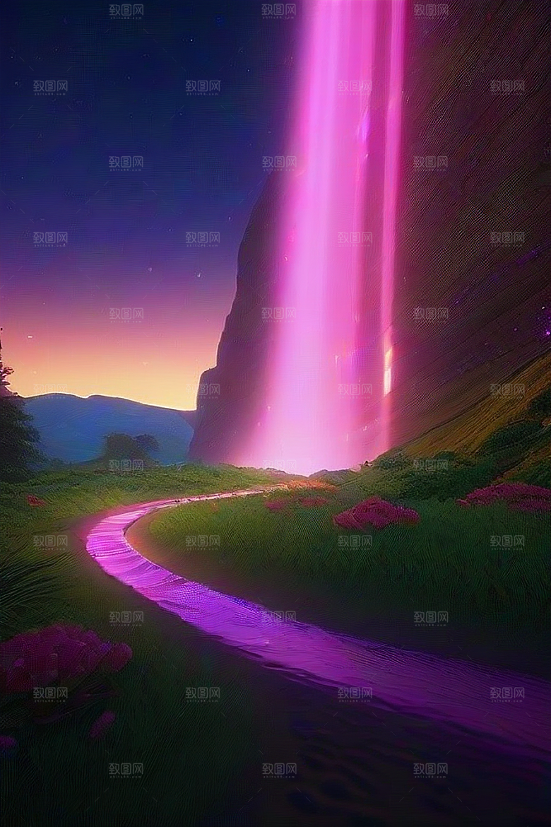 夏夜星辰奇幻极光与仙境丛林