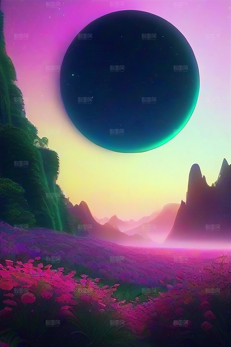 夏夜星辰奇幻极光与仙境丛林