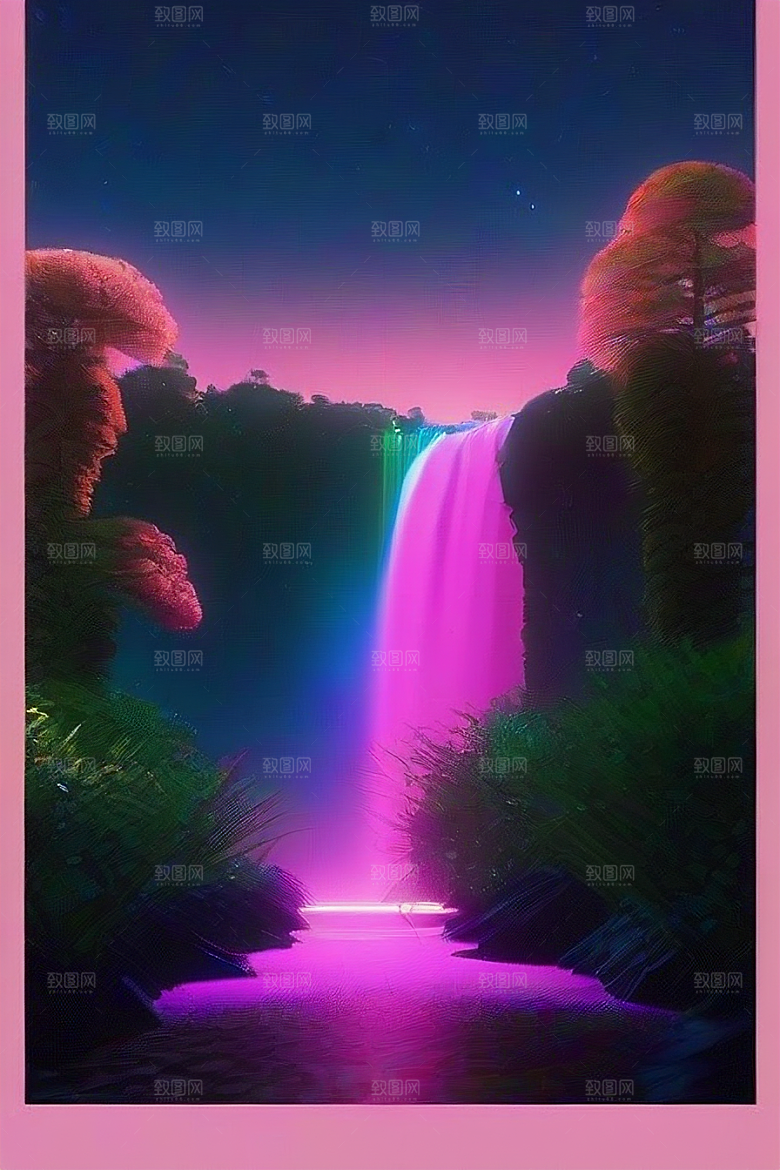 夏夜星辰奇幻极光与仙境丛林