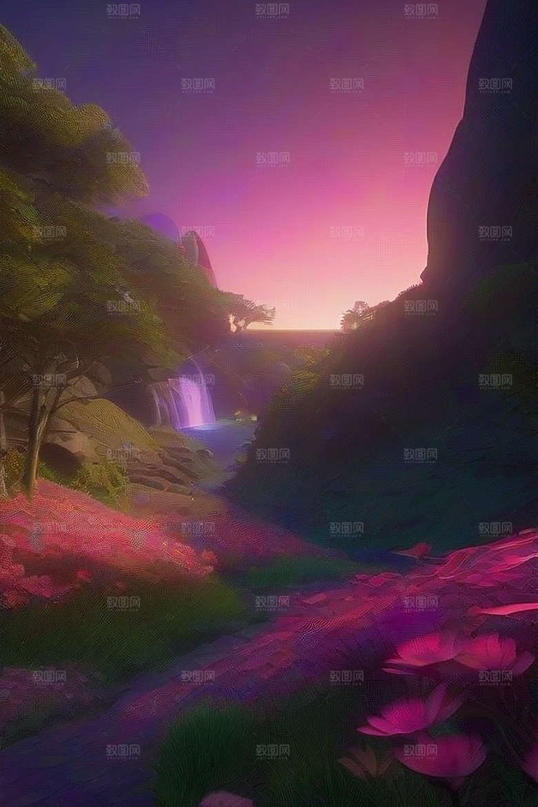 夏夜星辰奇幻极光与仙境丛林