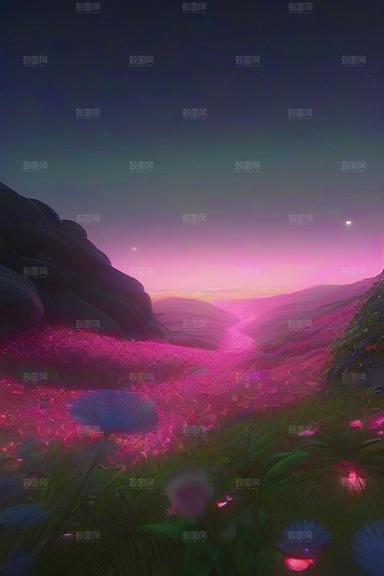 远山连绵壮丽的丘陵在遥远的地平线上