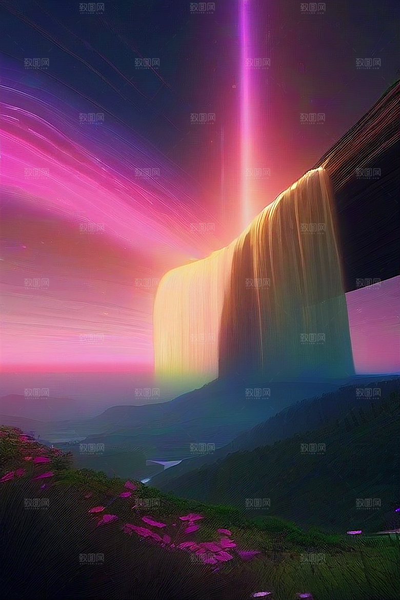 远山连绵壮丽的丘陵在遥远的地平线上