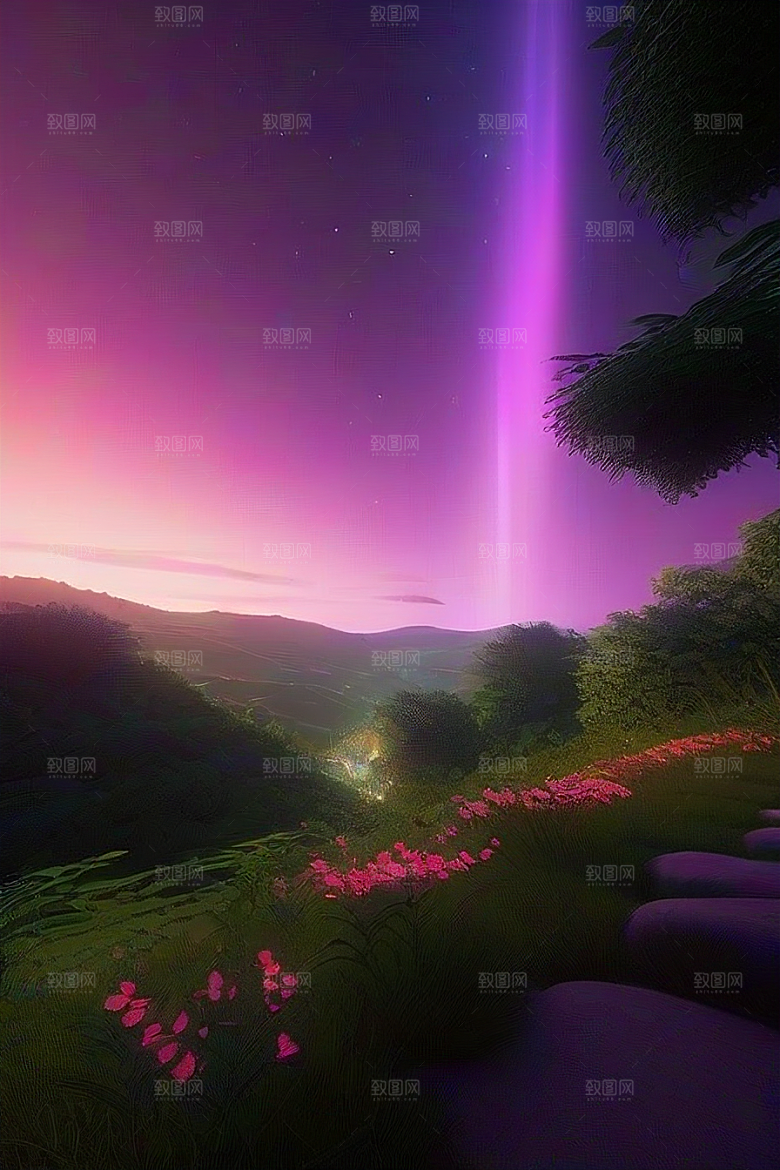 远山连绵壮丽的丘陵在遥远的地平线上