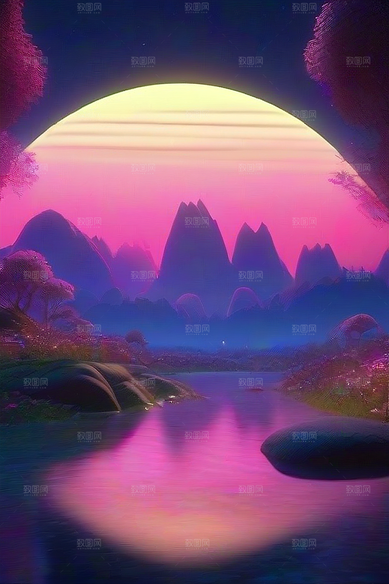 远山连绵壮丽的丘陵在遥远的地平线上