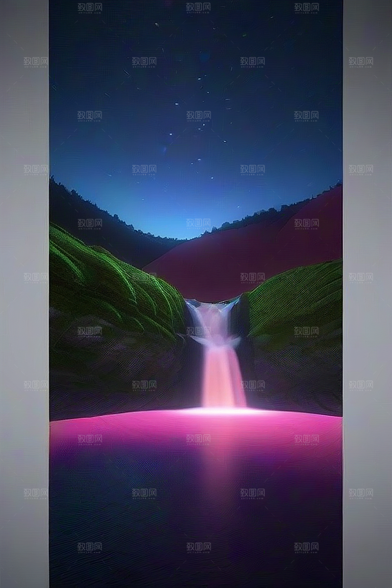 夏日星夜奇幻极光与神秘丛林