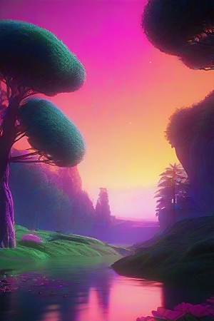夏日星夜奇幻极光与神秘丛林