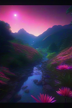 夏日星夜奇幻极光与神秘丛林