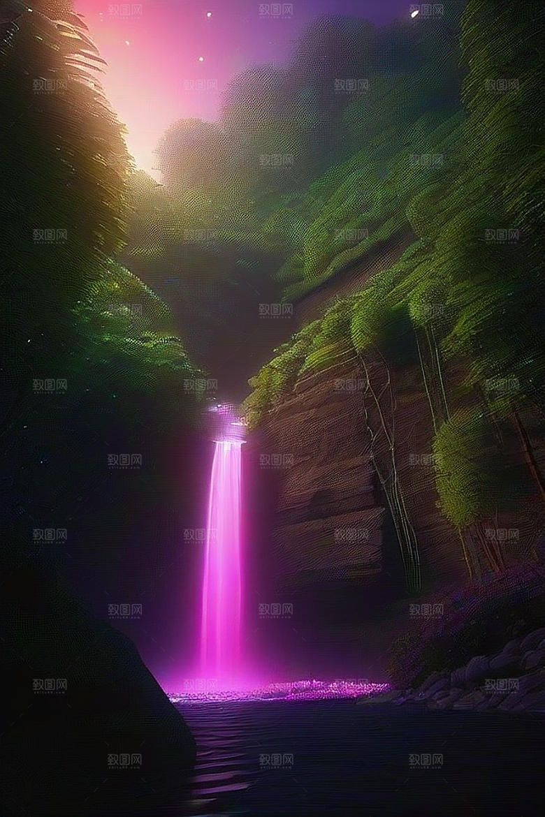 夏日星夜奇幻极光与神秘丛林