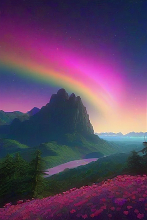 夏日星夜奇幻极光与神秘丛林