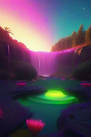 夏日星夜奇幻极光与神秘丛林