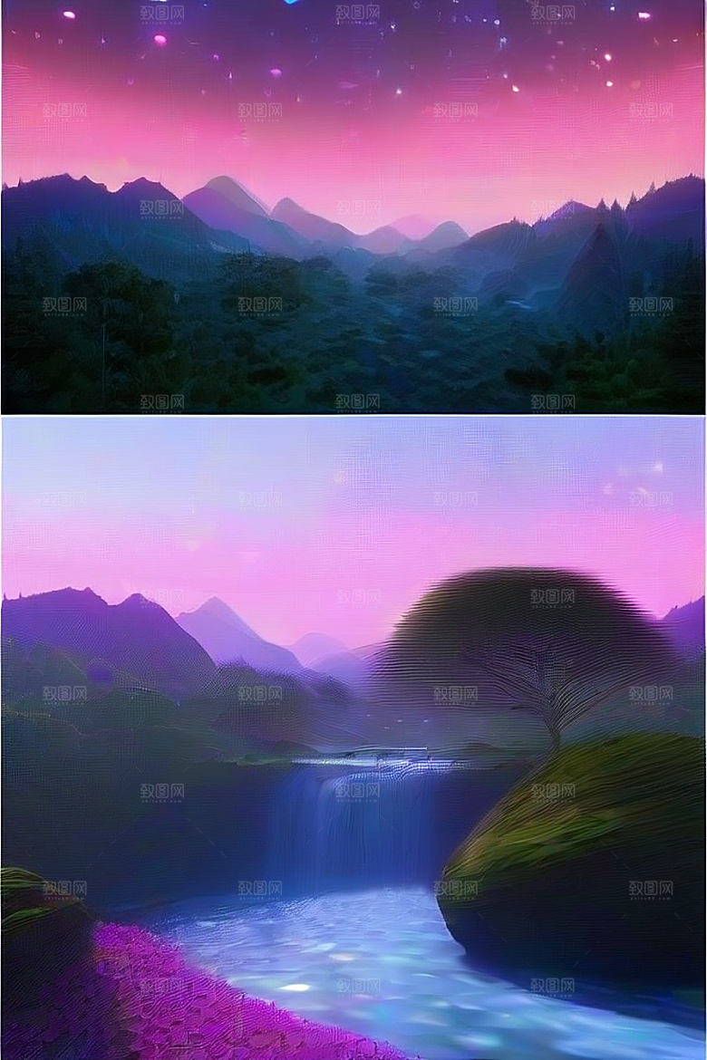 夏日星夜奇幻极光与神秘丛林