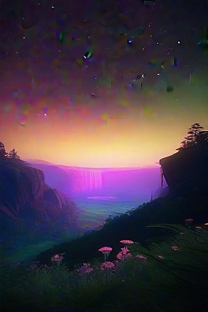 夏日星夜奇幻极光与神秘丛林