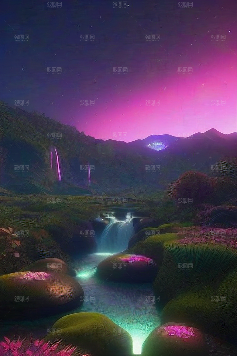 远山连绵仙境般的滚滚丘陵