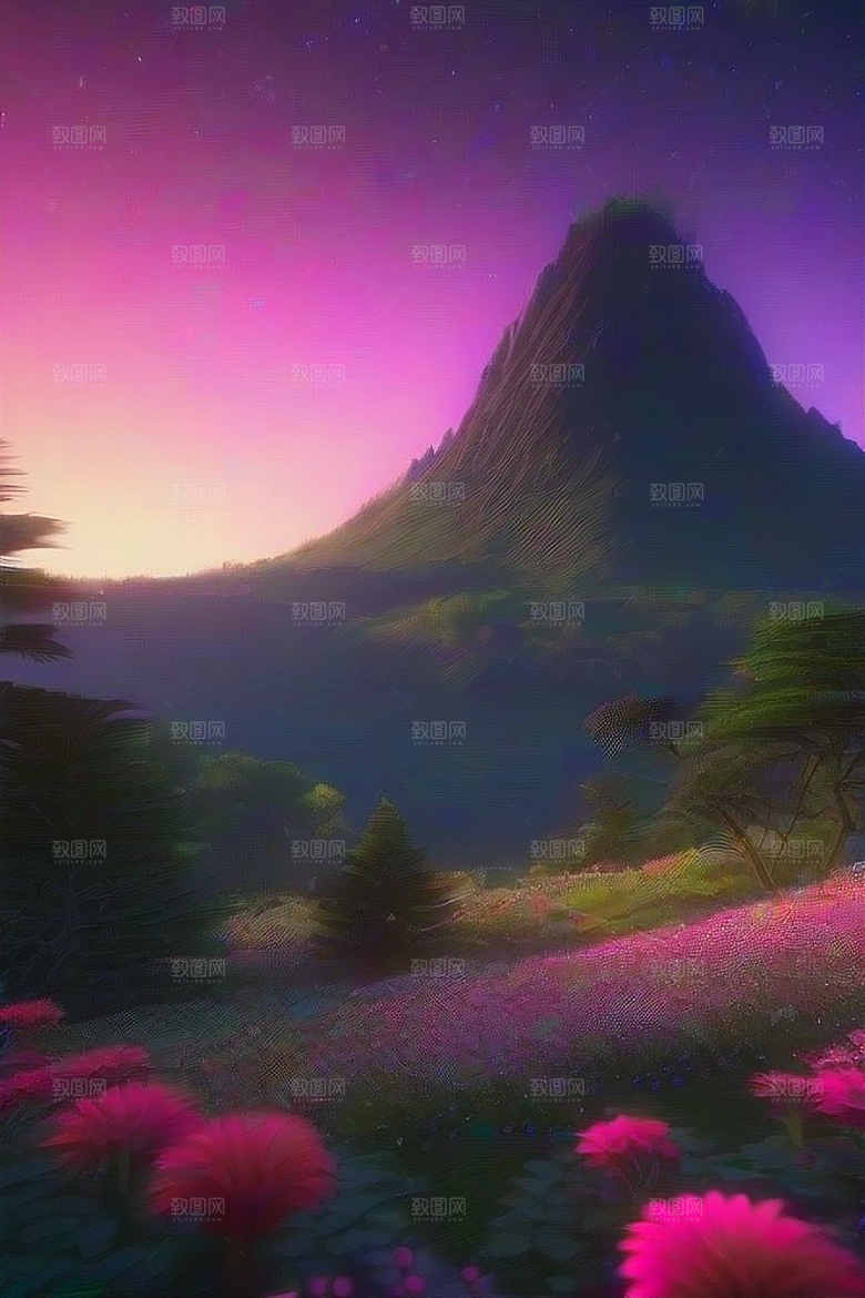 夏夜星辰奇幻极光与丛林