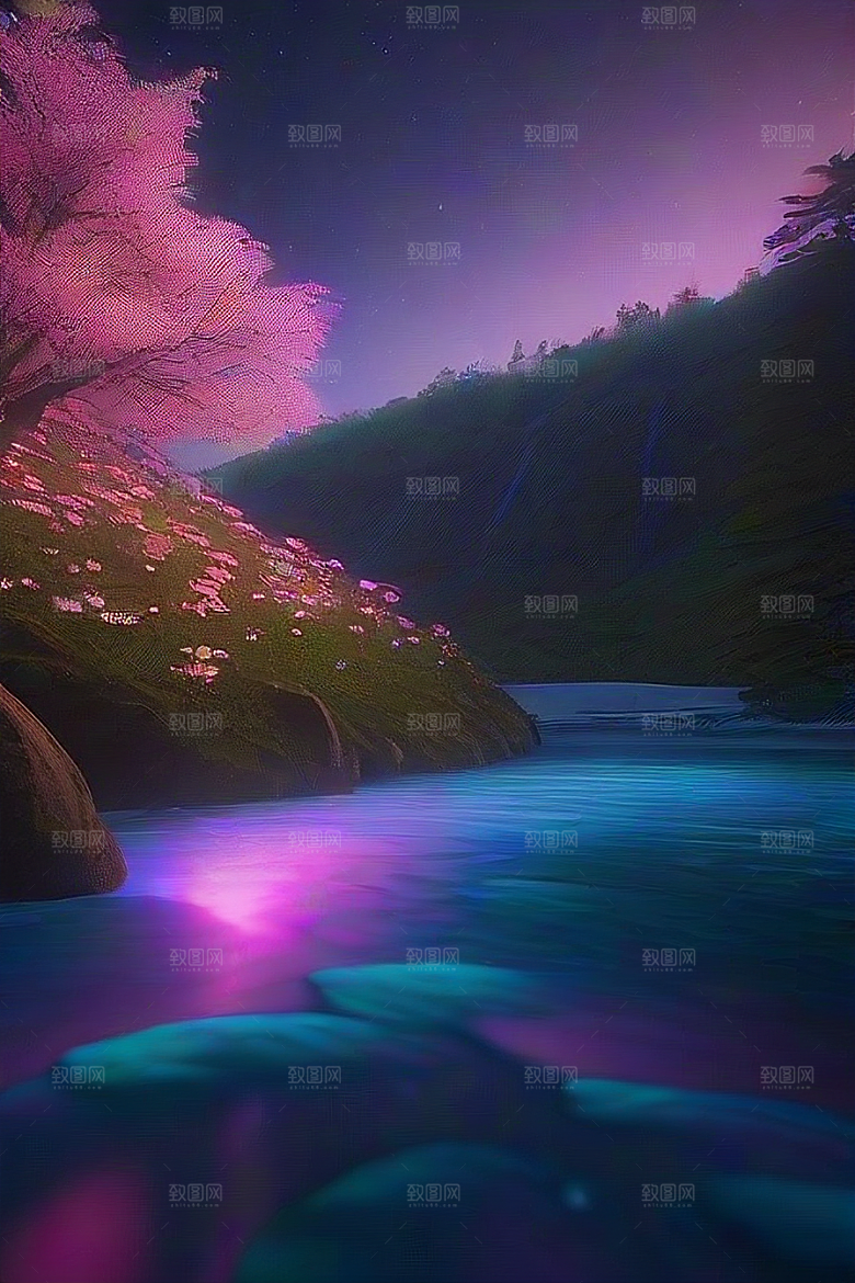 夏夜星辰奇幻极光与丛林