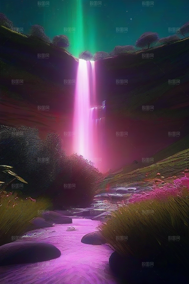 夏夜星辰奇幻极光与丛林