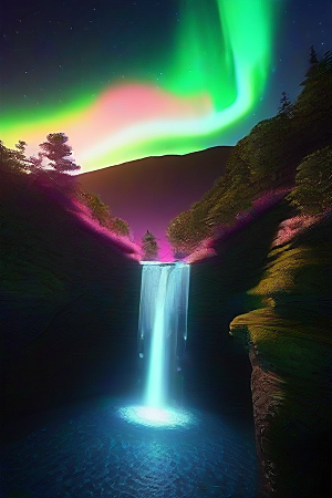 夏夜星辰奇幻极光与丛林