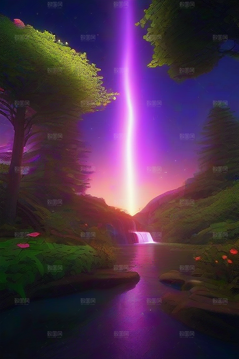 夏夜星辰奇幻极光与丛林