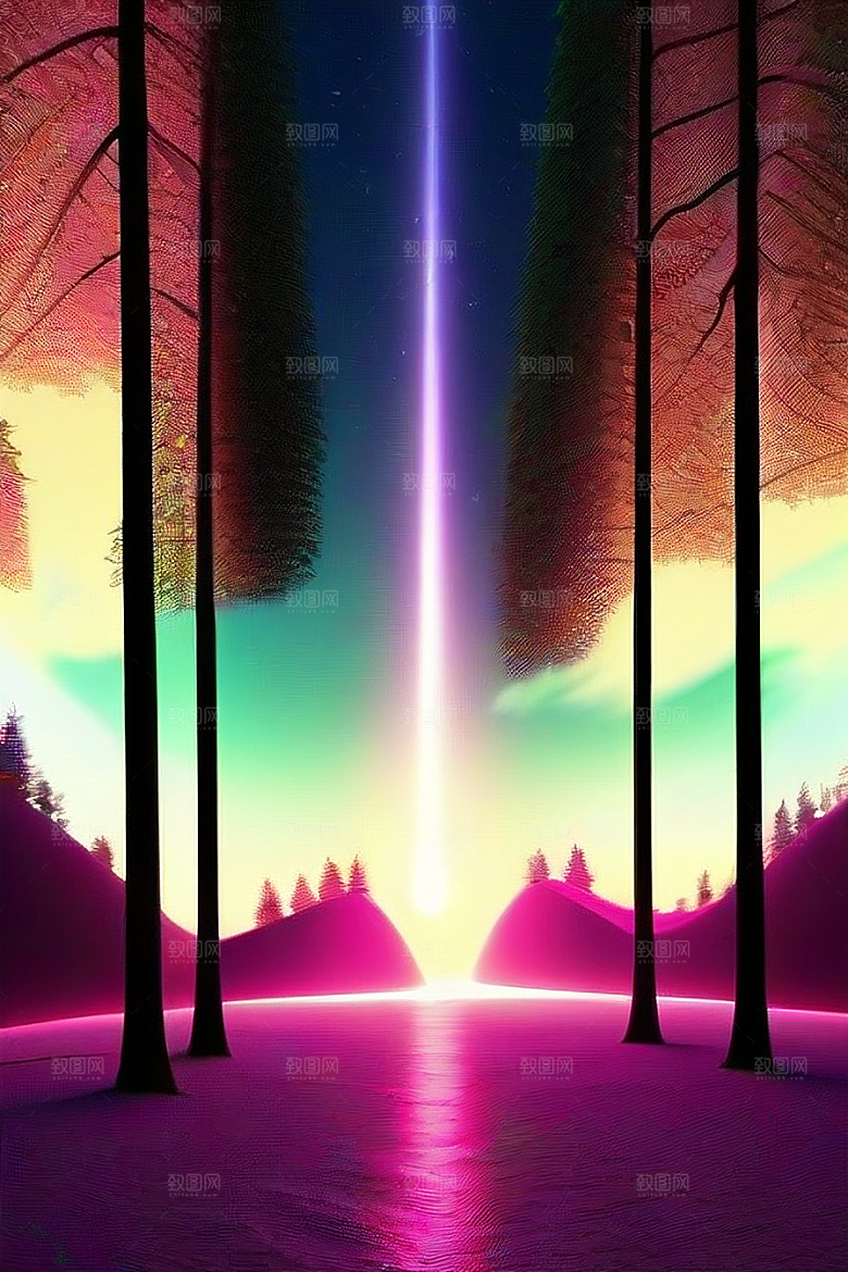夏夜星辰奇幻极光与丛林