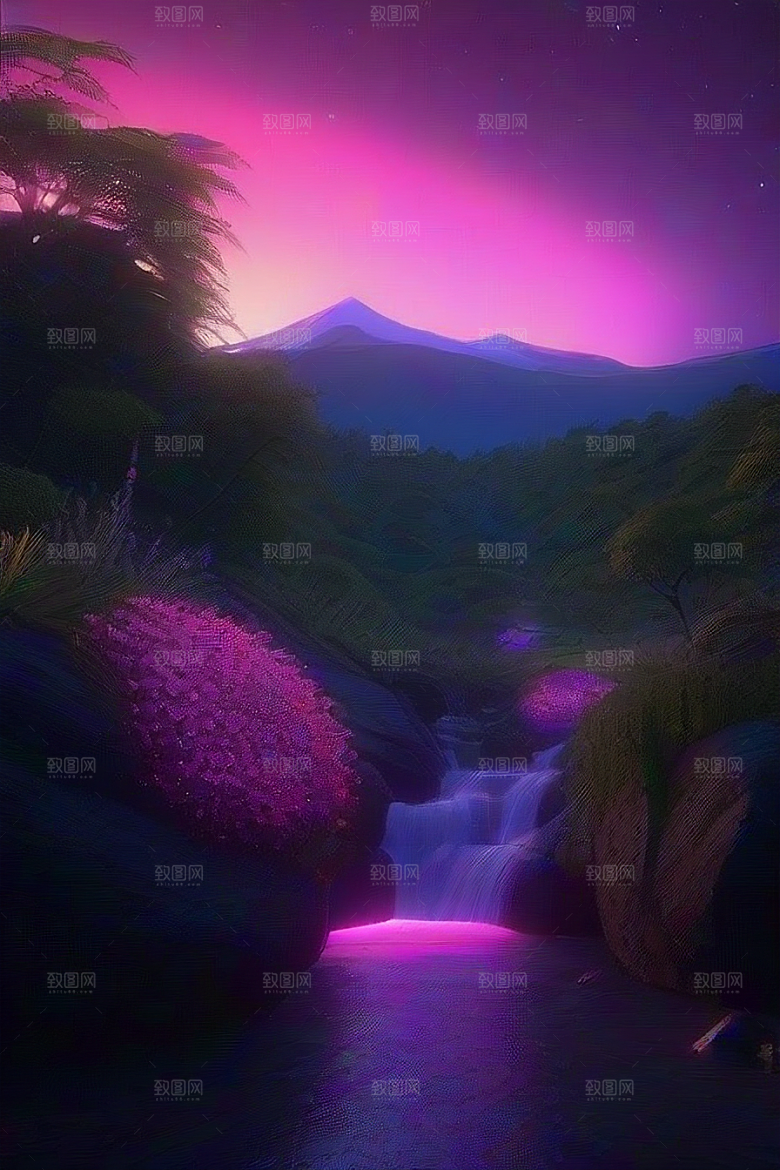 夏夜星辰奇幻极光与丛林