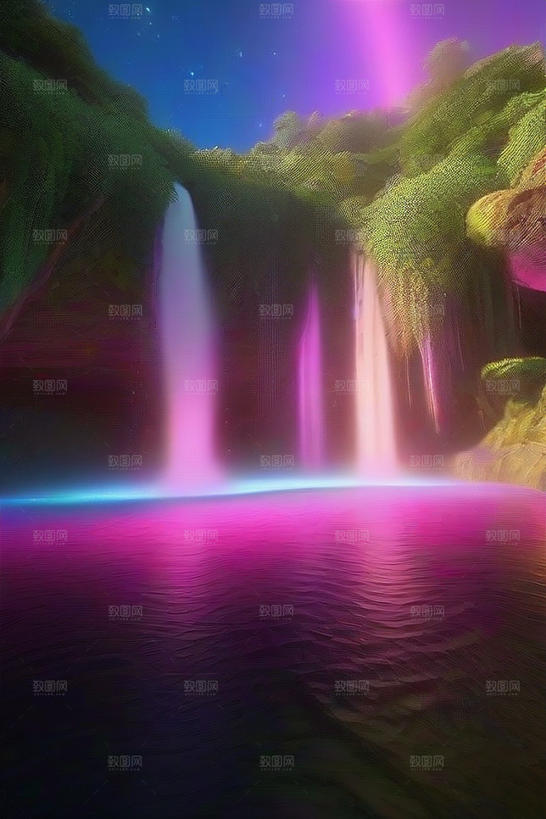 夏夜星辰奇幻极光与丛林