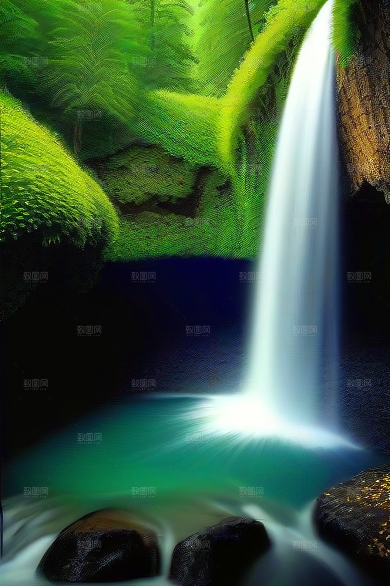 深绿色水面中的湍急河流