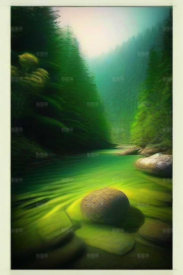 深绿色水面中的湍急河流