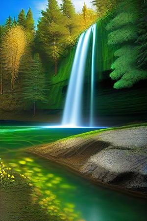 瀑布间的深绿色水流