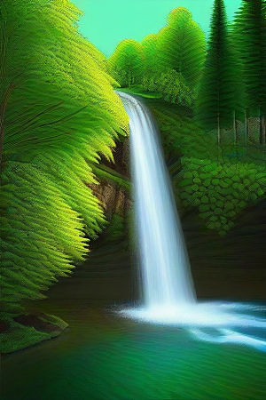 瀑布间的深绿色水流
