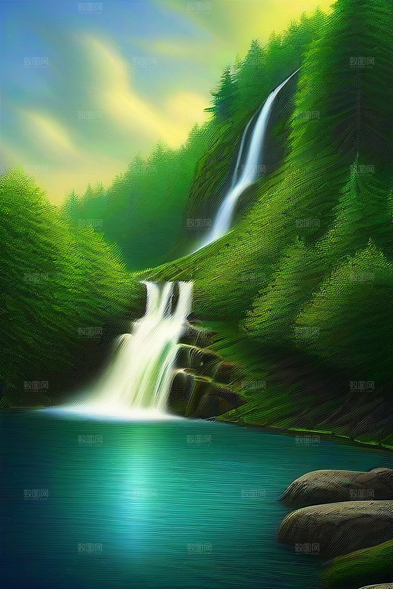 嫩绿的松树与湛蓝的天空