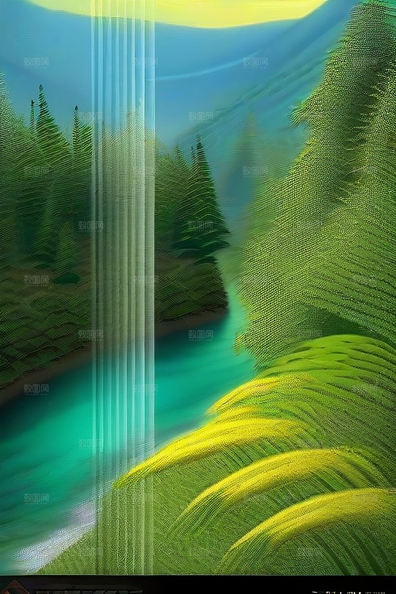 嫩绿的松树与湛蓝的天空
