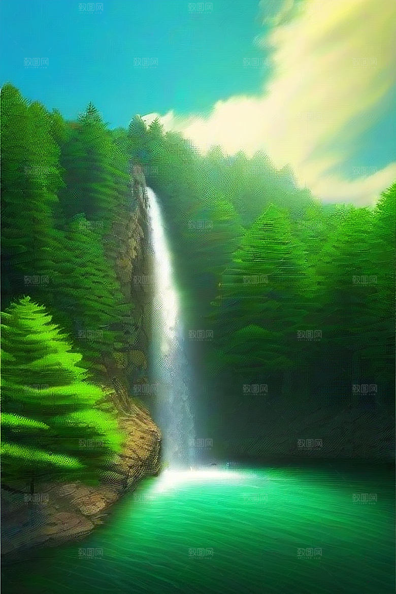 嫩绿的松树与湛蓝的天空
