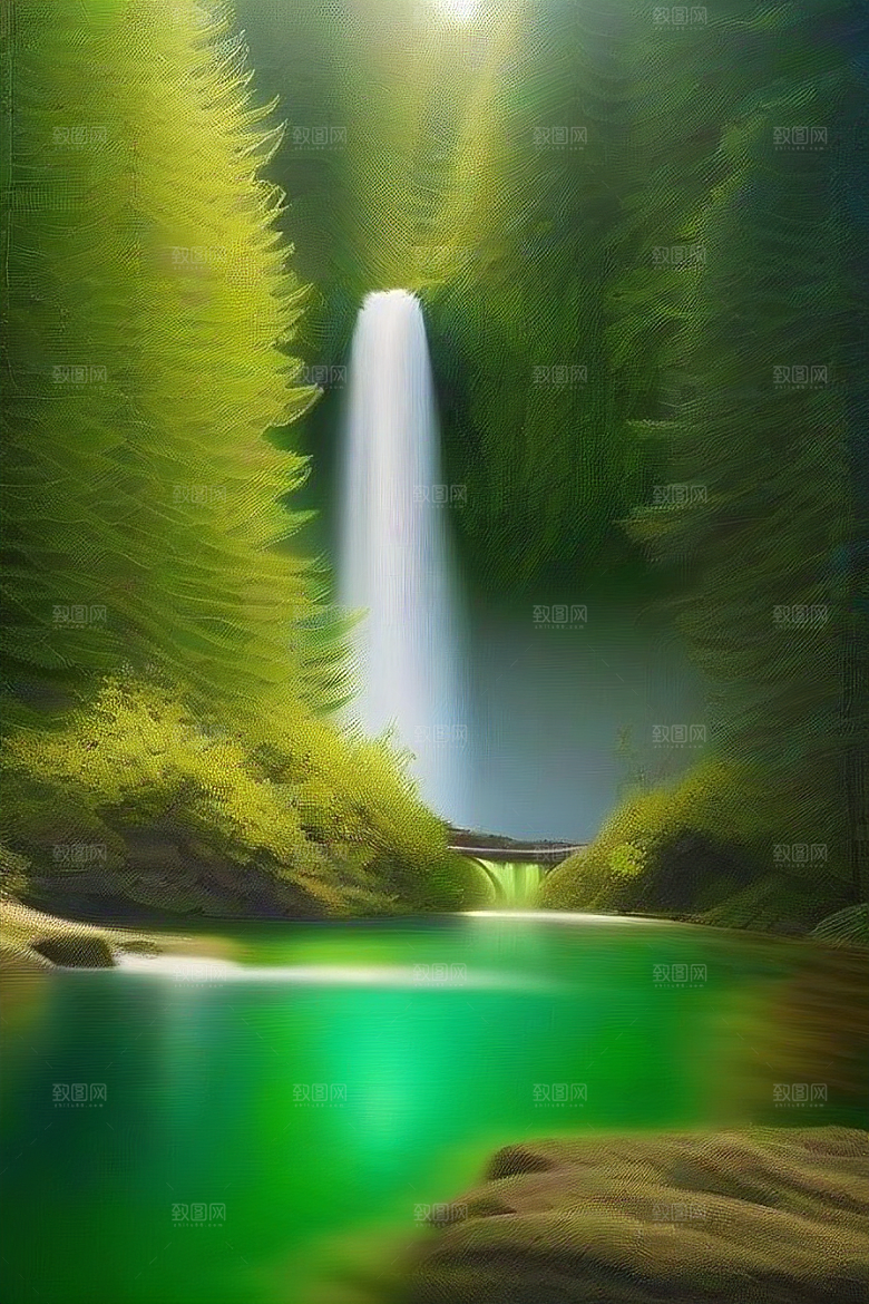 嫩绿的松树与湛蓝的天空