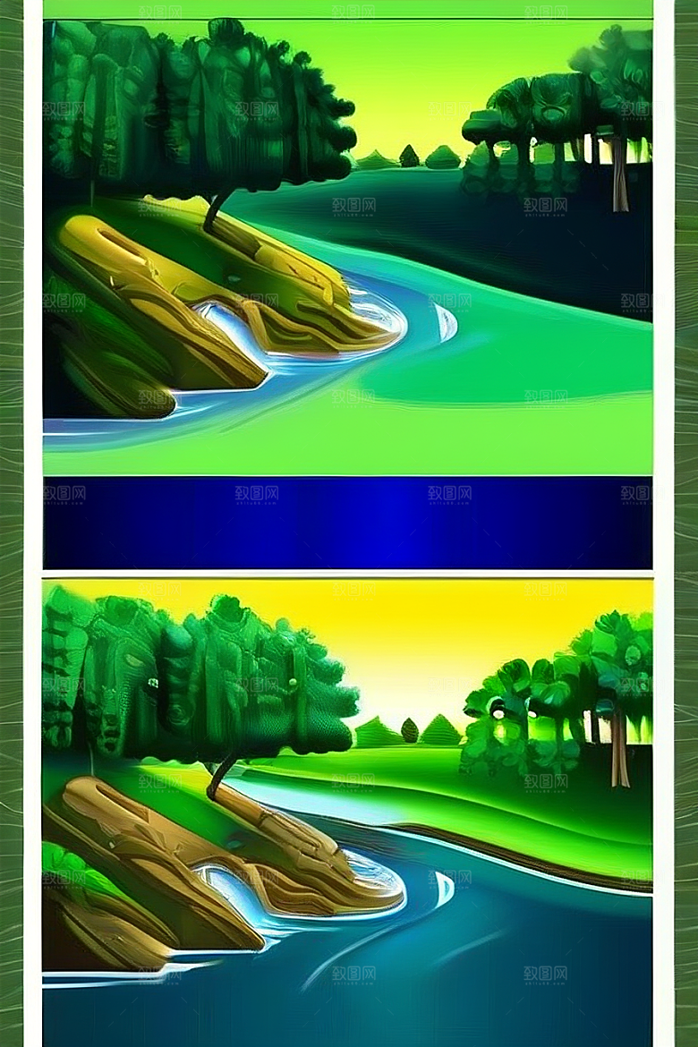 嫩绿的松树与湛蓝的天空