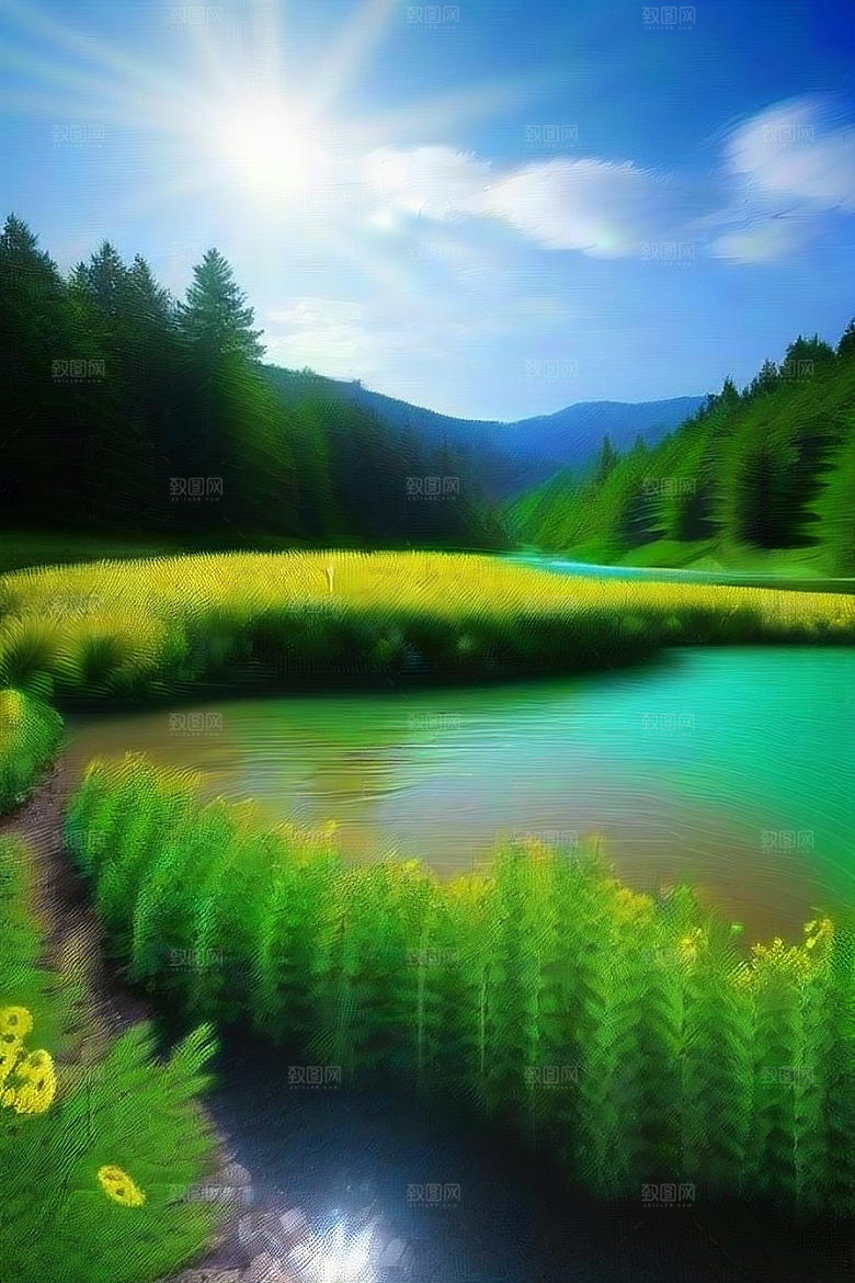 绿色河水深处的清澈